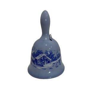 Vintage Currier and Ives Blue Porcelain Bell The Old Homestead in Winter
